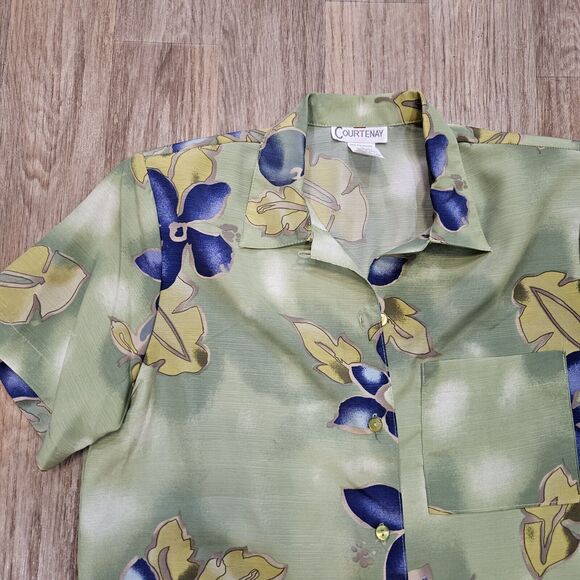 Vtg Courtenay Floral Fruit Print Top Womens Size S Green Blue Artsy Cottage Retr - Picture 4 of 9